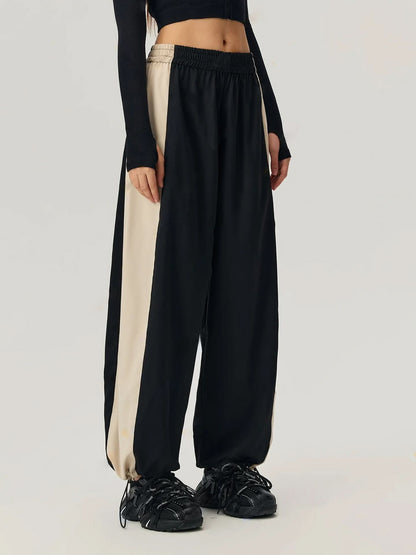 Drawstring Hem Contrast Elastic Waist Pants