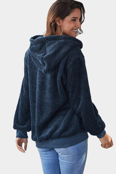 Premium Navy Warm Furry Pullover Hoodie Unisex Winter Sweatshirt