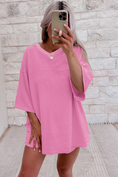Bonbon Solid Loose V Neck Half Sleeve Tee and Shorts Set