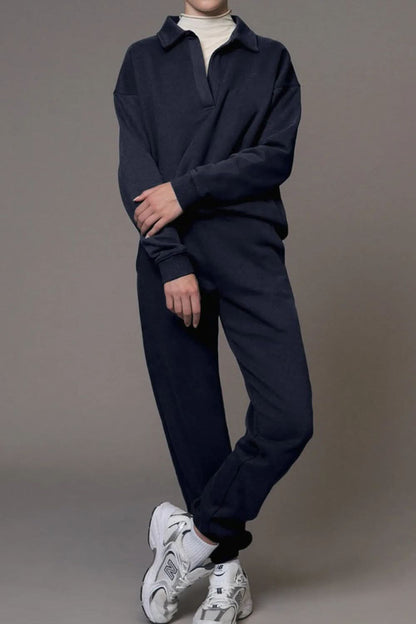 Johnny Collar Long Sleeve Activewear Set with Joggers