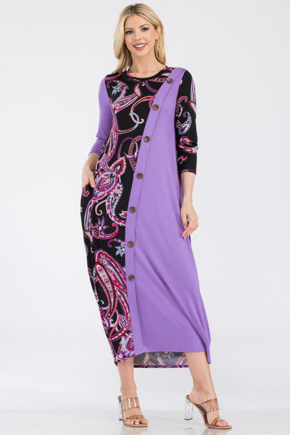 Celeste paisley midi dress with pockets in lilac