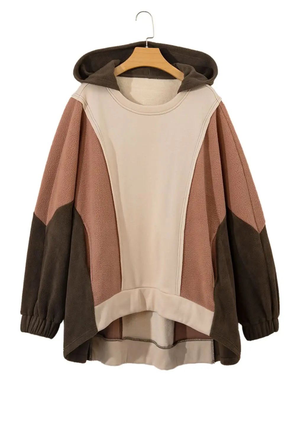 Brown colorblock plus size hoodie - Love Salve 