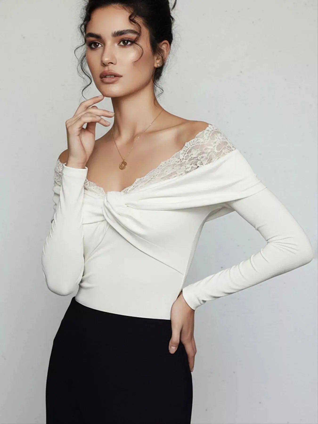 Lace Detail Off-Shoulder Long Sleeve Bodysuit Simply Love