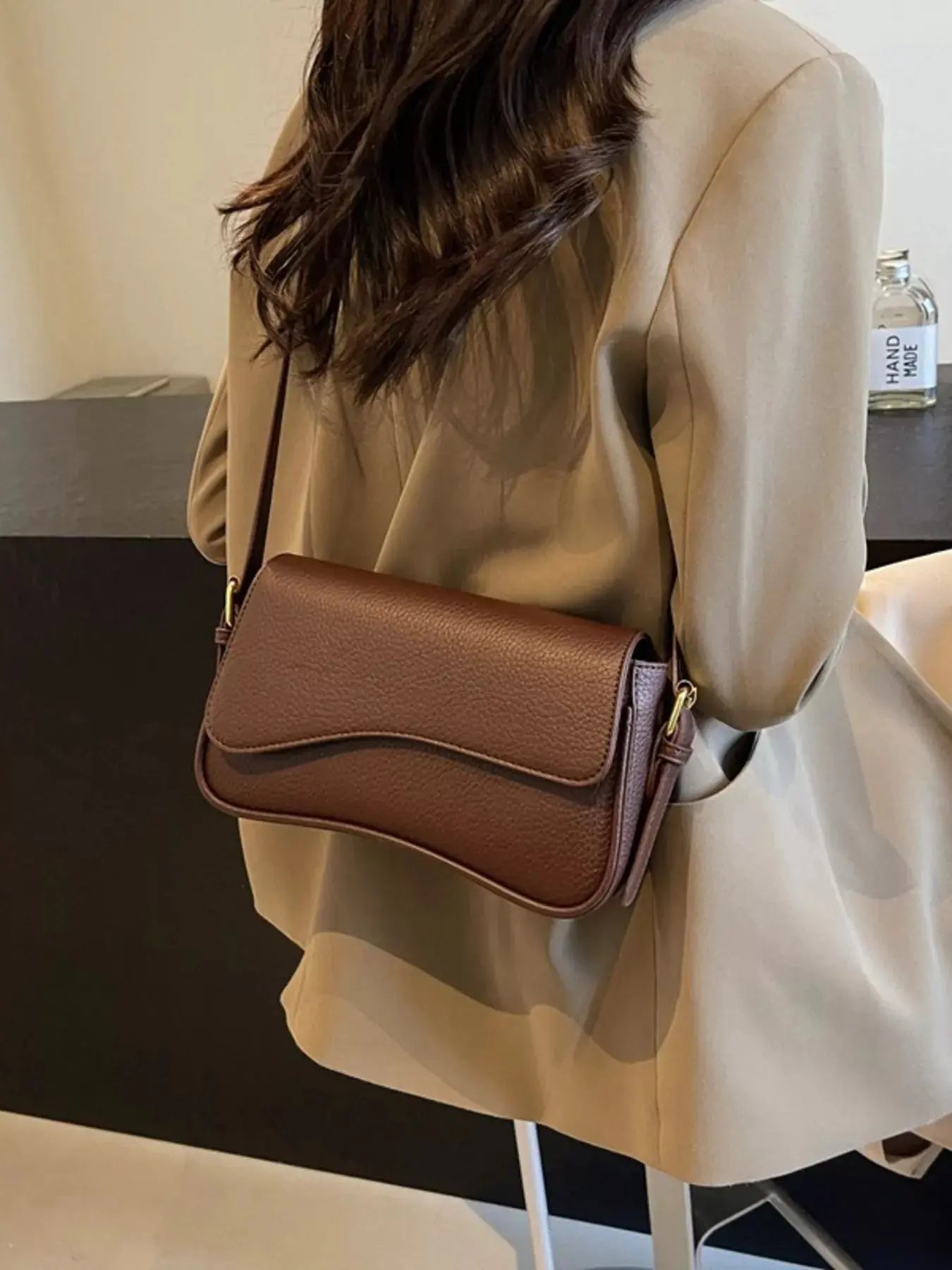 Solid Color Leather Crossbody Bag Simply Love