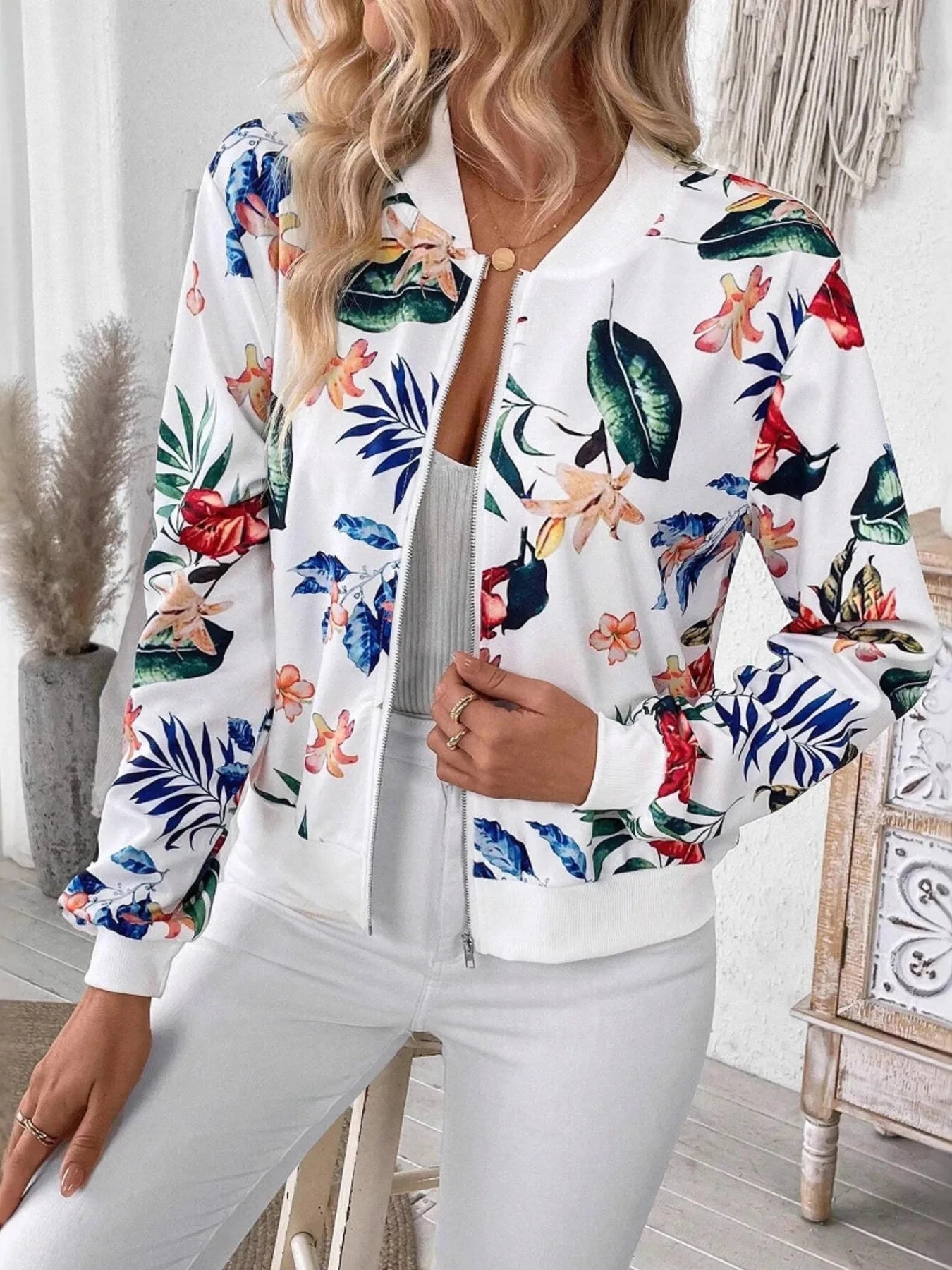 Printed Zip Up Long Sleeve Jacket Coco’s Tee Boutique