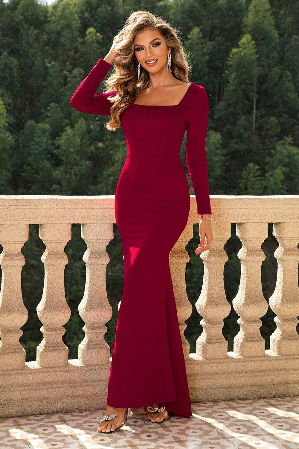 Square Neck Long Sleeve Dress.