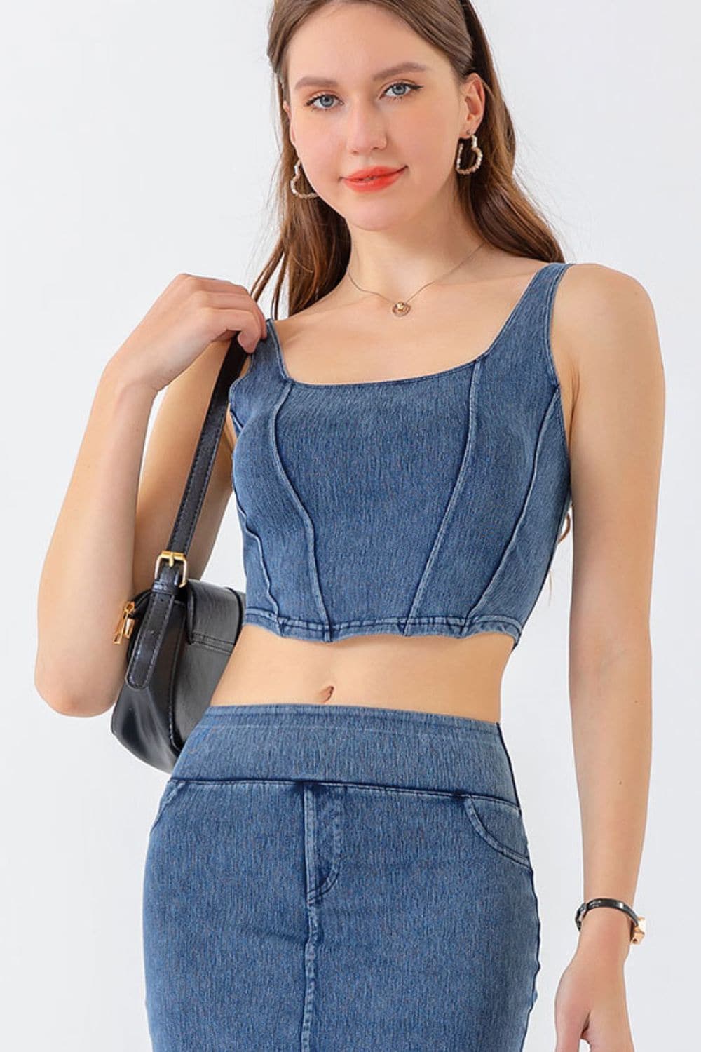 Seam Detail Cropped Denim Tank.