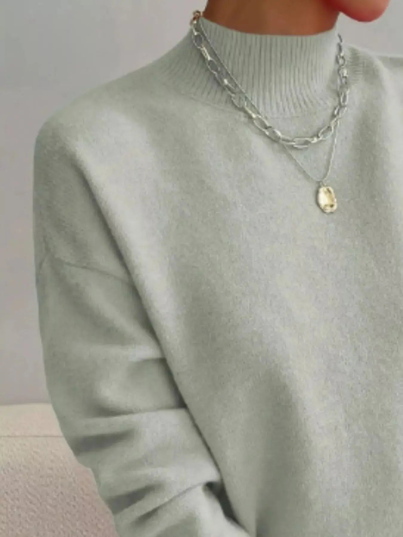 Mock Neck Dropped Shoulder Sweater Simply Love