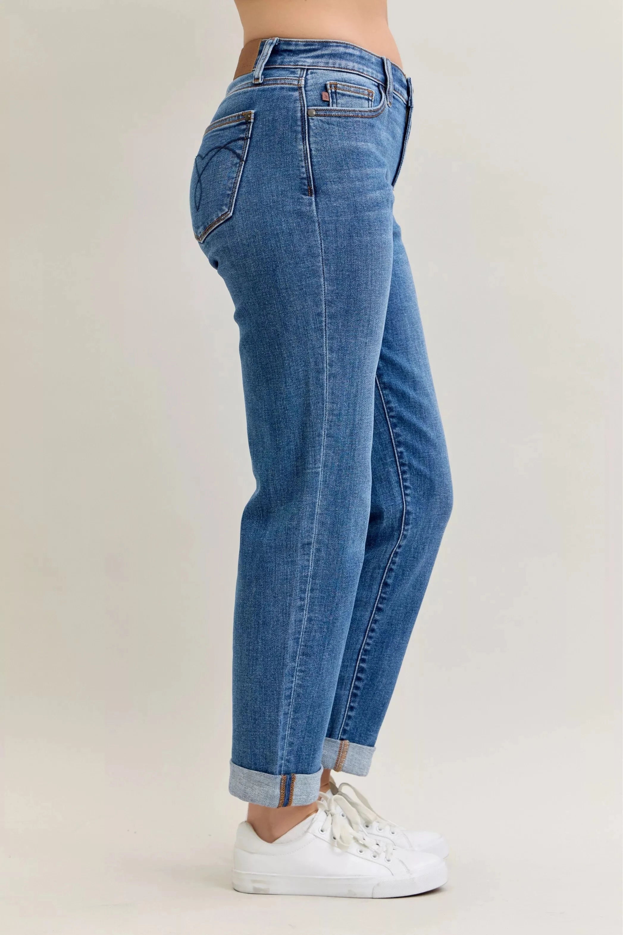 Judy Blue Full Size Mid Rise BF Classic Cuffed Jeans Plus Size Coco’s Tee Boutique