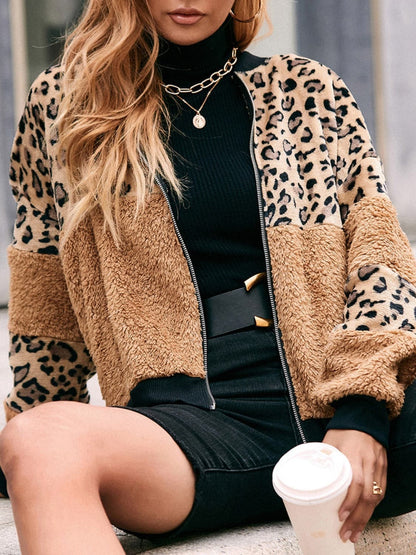 Leopard Zip Up Plush Jacket.