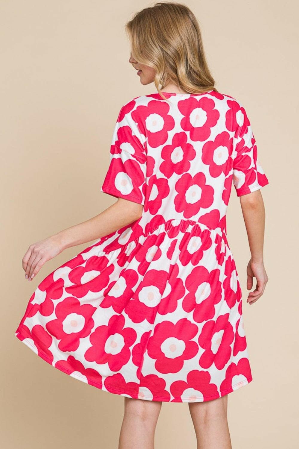 BOMBOM Flower Print Ruched Dress.