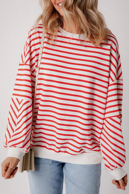 Striped Dropped Shoulder Long Sleeve Sweatshirt.