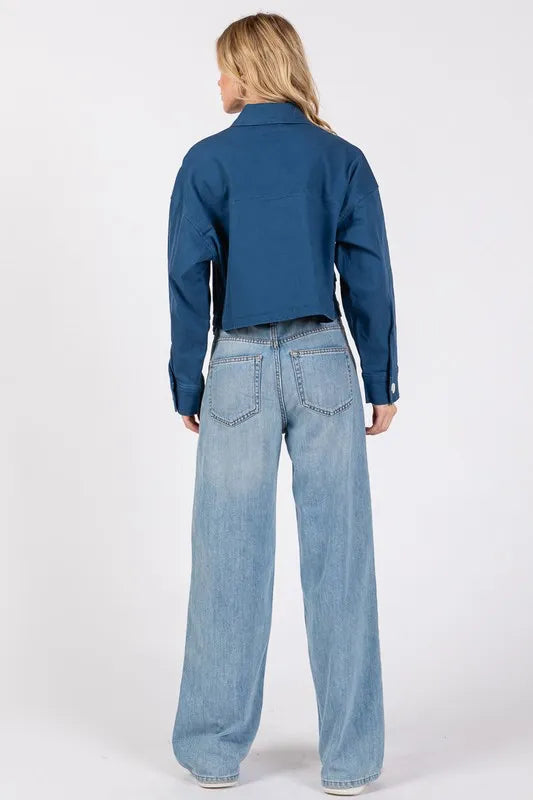 Bytos Button Down Cropped Denim Jacket With Patch Pockets - Love Salve 