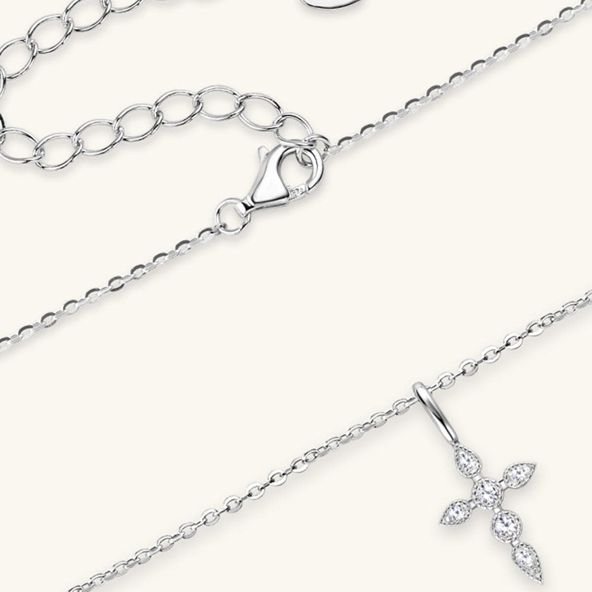 925 Sterling Silver Moissanite Cross Pendant Necklace.