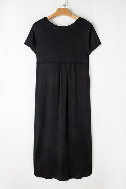 Slit Round Neck Short Sleeve Maxi Dress.