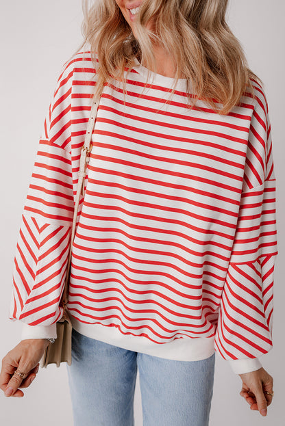 Chic orange stripe oversized crew neck sweatshirt