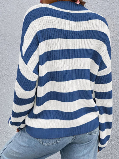 Cozy honey striped long sleeve sweater with round neck