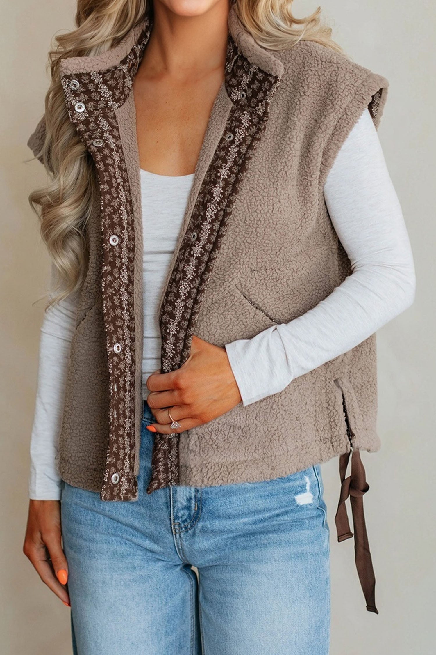 Goat Side Bows Sherpa Fleece Vest Cozy Warm Outerwear Dear-Lover Dropshipping