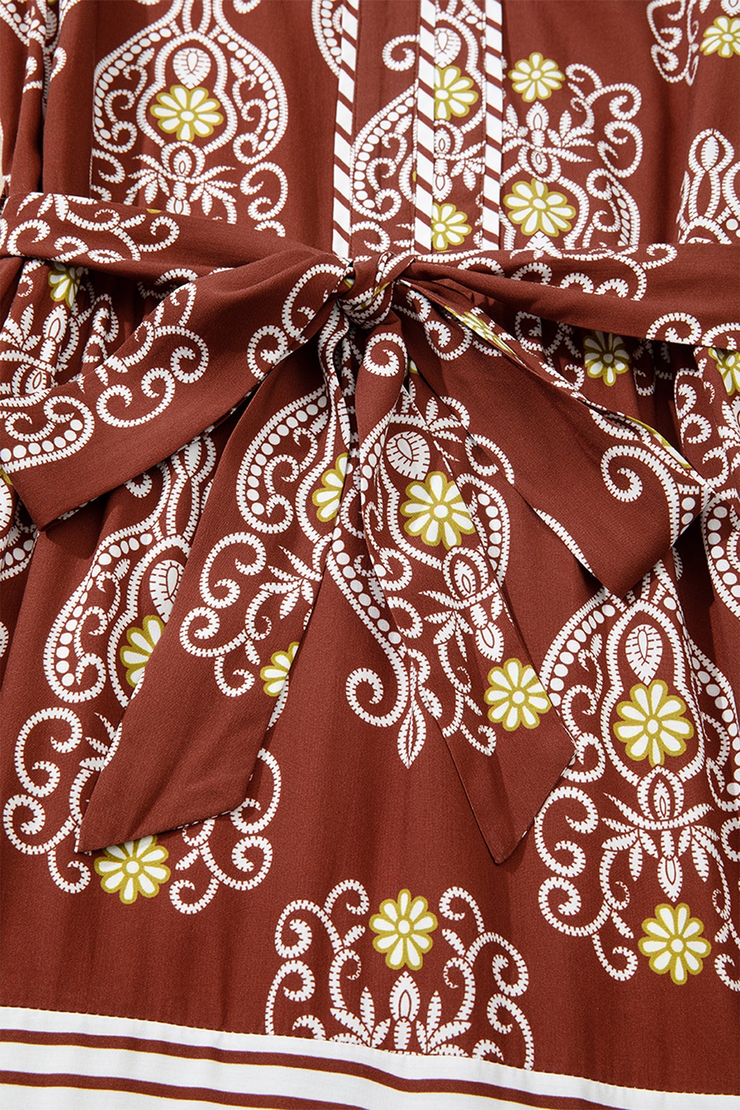 Brown Floral Print Belted Tiered Maxi Dress With Striped Trim Dear-Lover Dropshipping