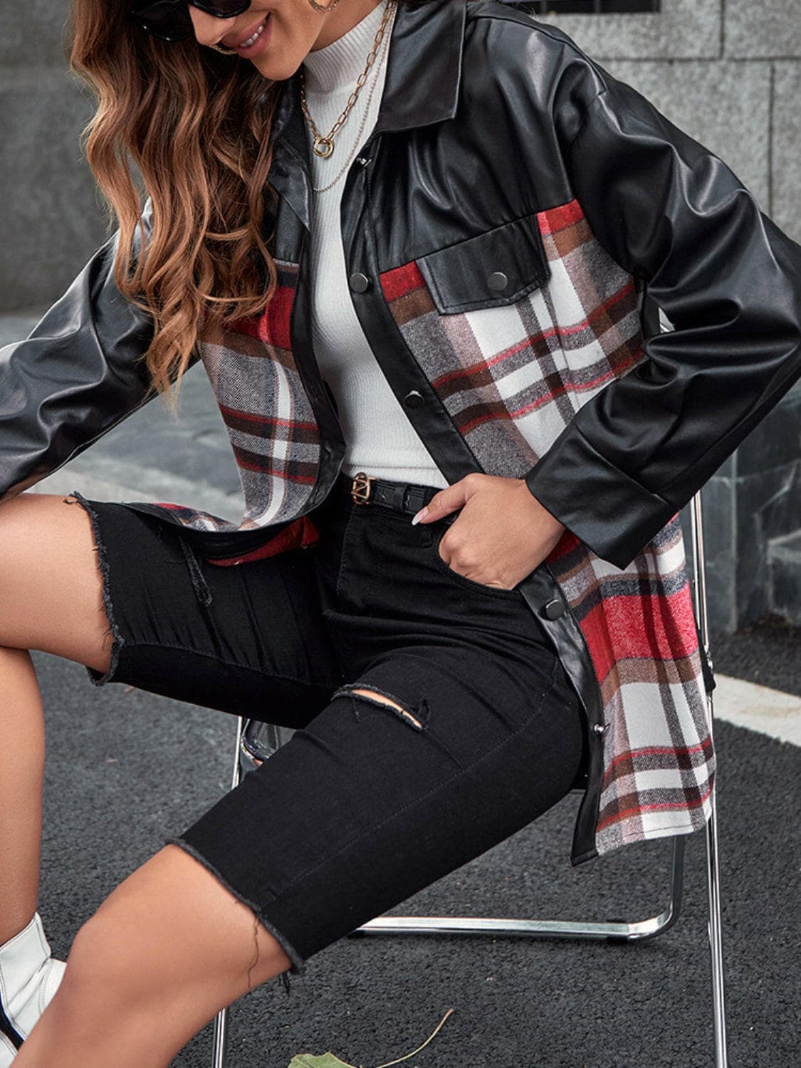 Plaid Button Up Dropped Shoulder JacketStay Stylish in the Plaid Button Up Dropped Shoulder Jacket
 Upgrade your wardrobe with our Plaid Button Up Dropped Shoulder Jacket, a versatile piece that combines Love Salve Dropped Shoulder Jacket