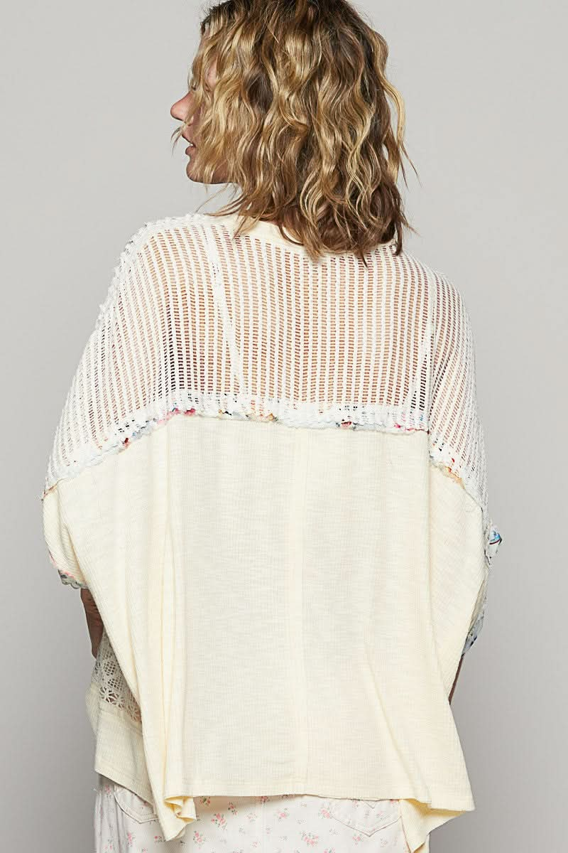 Floral Lace Hollow Out Knit Top with Half Sleeves