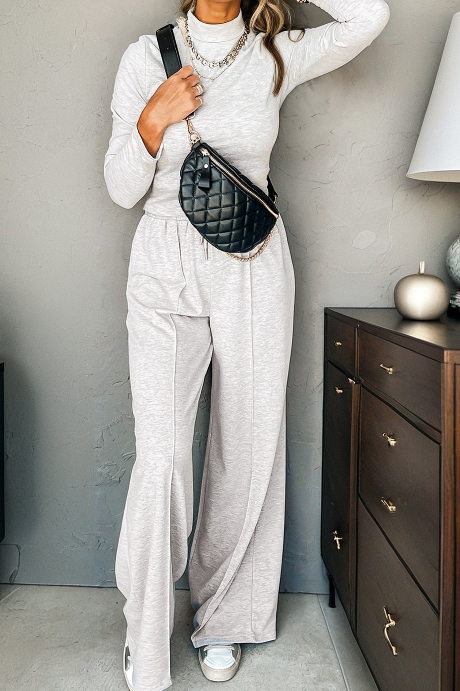 Dear-Lover Grey Knit Set Women's Casual Loungewear Set Slim Fit, High Neck Dear-Lover Dropshipping