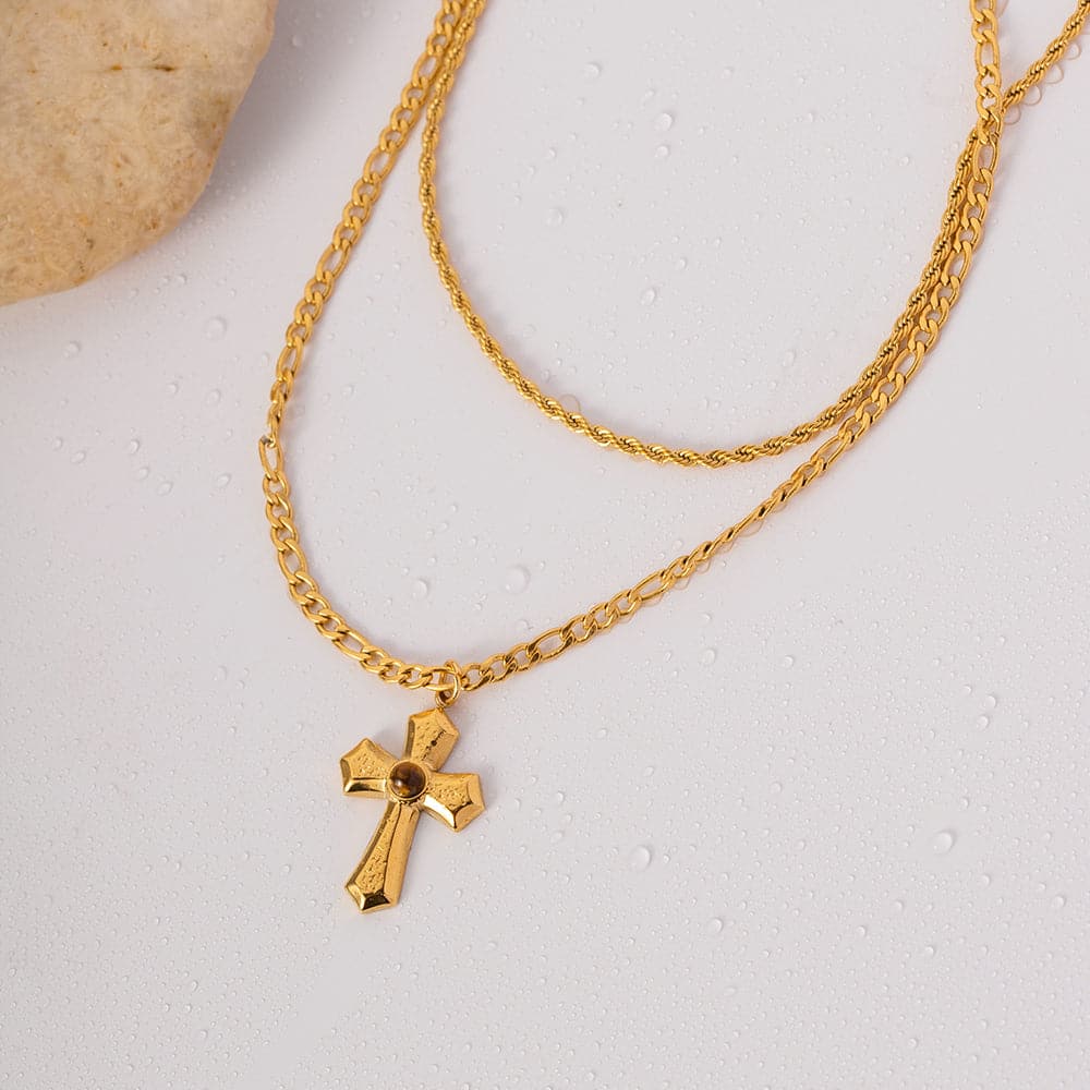 18K Gold-Plated Double Layered Cross Necklace.