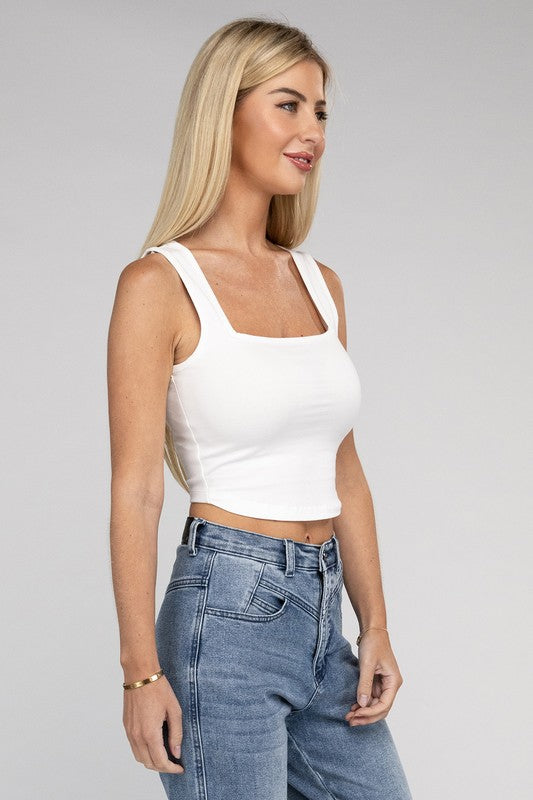 Cotton Square Neck Cropped Cami Top Coco’s Tee Boutique