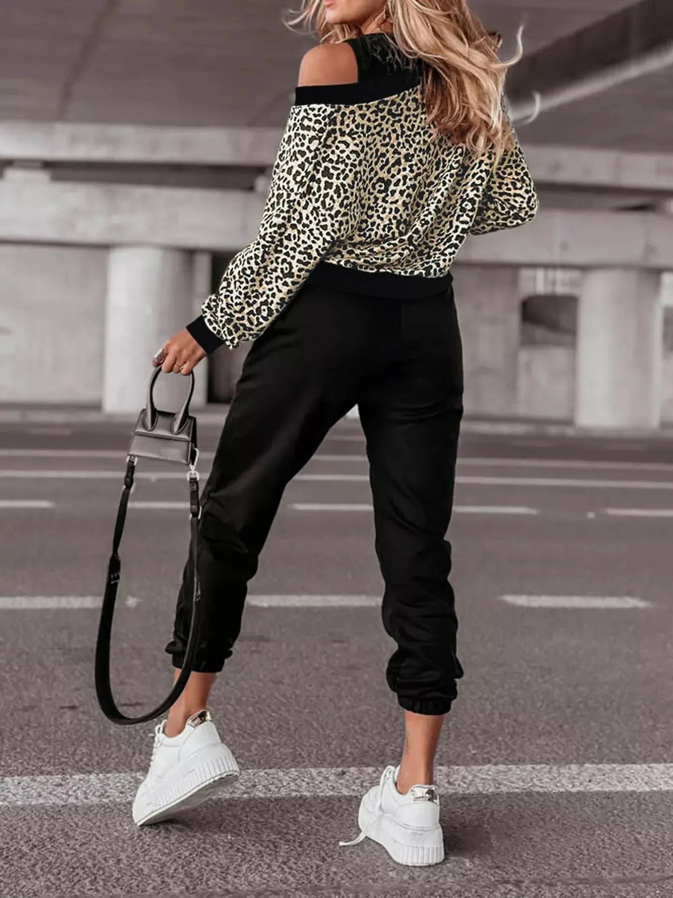 Leopard Print Sweatshirt and Jogger Set Simply Love