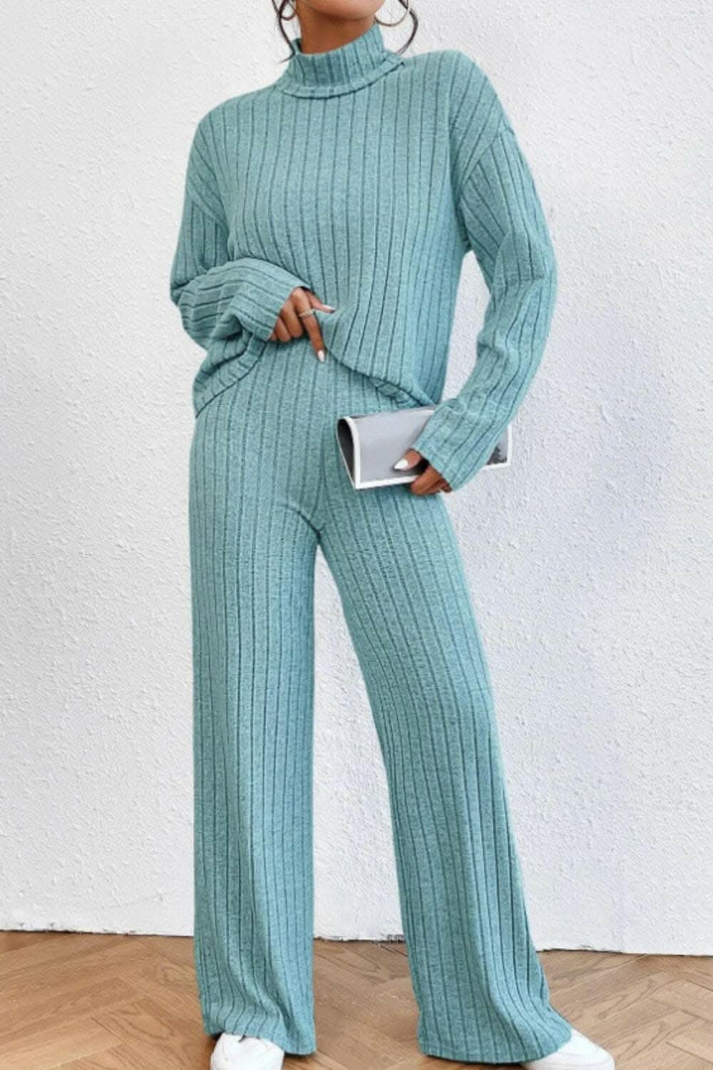 Chic mock neck top & pants set - Love Salve 