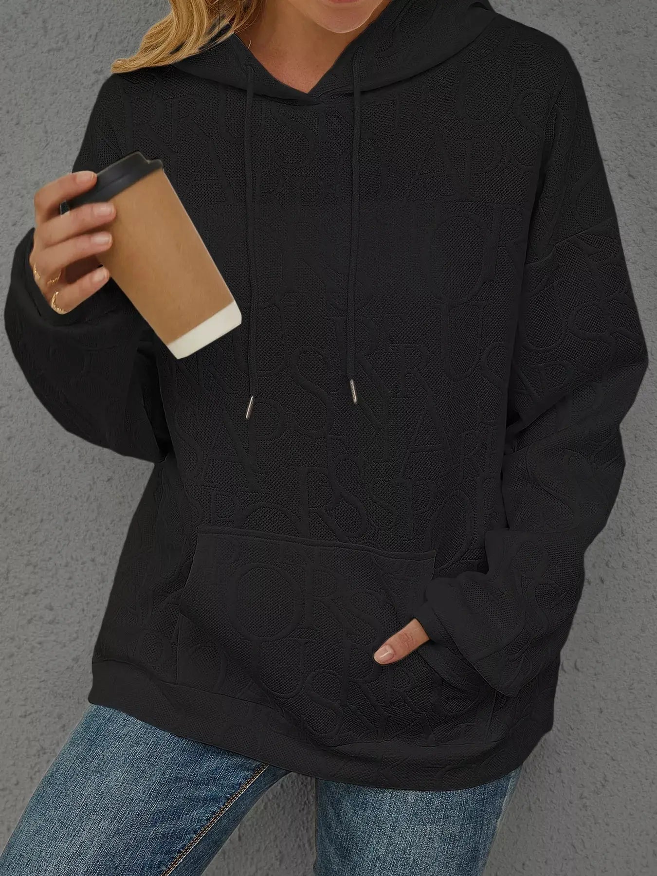 Full Size Embossed Lettering Casual Hoodie Plus Size Simply Love