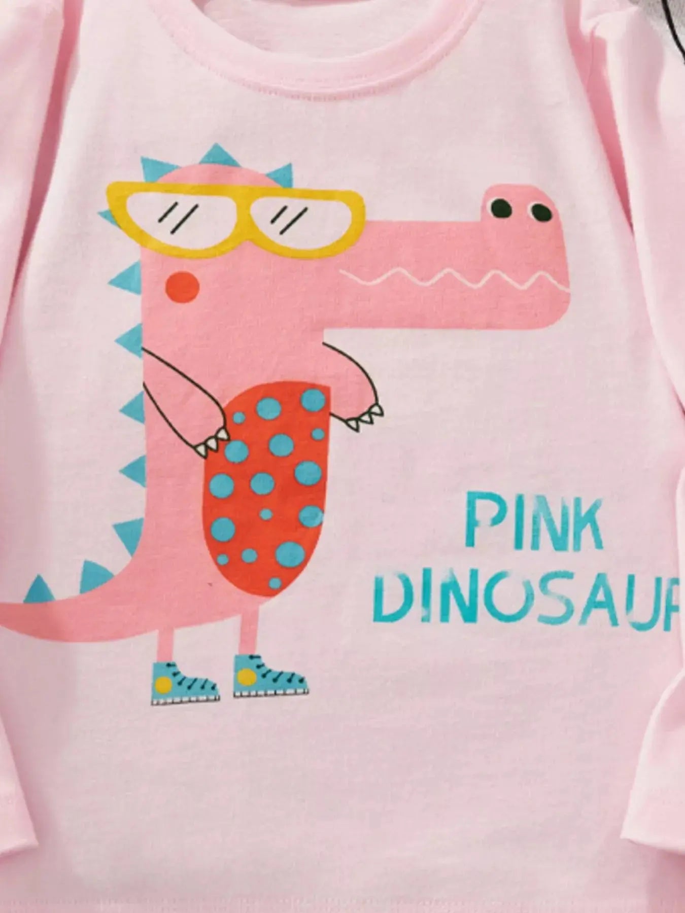 Pink Cute Dinosaur Graphic Long Sleeve Cotton Shirt For Kids Simply Love