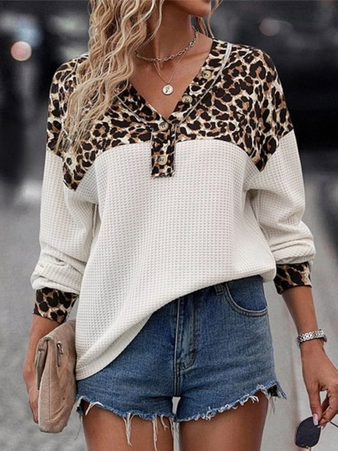 Leopard V-Neck Long Sleeve T-Shirt.