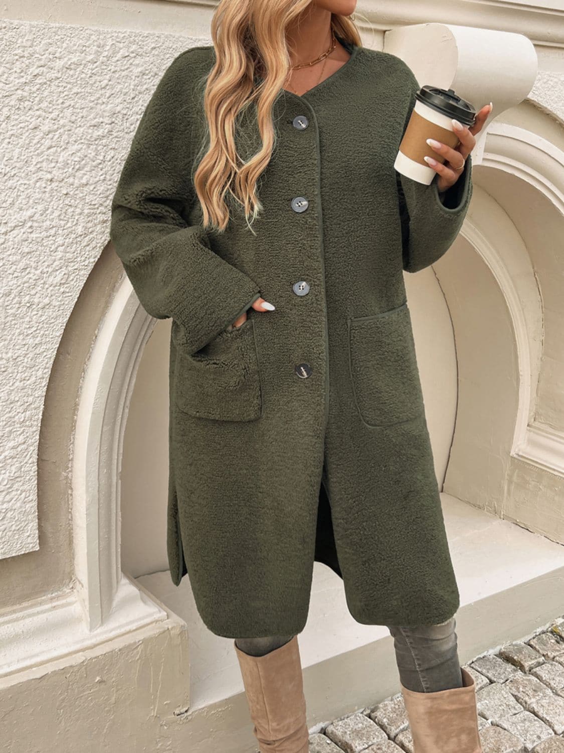 Chic button-up long sleeve coat