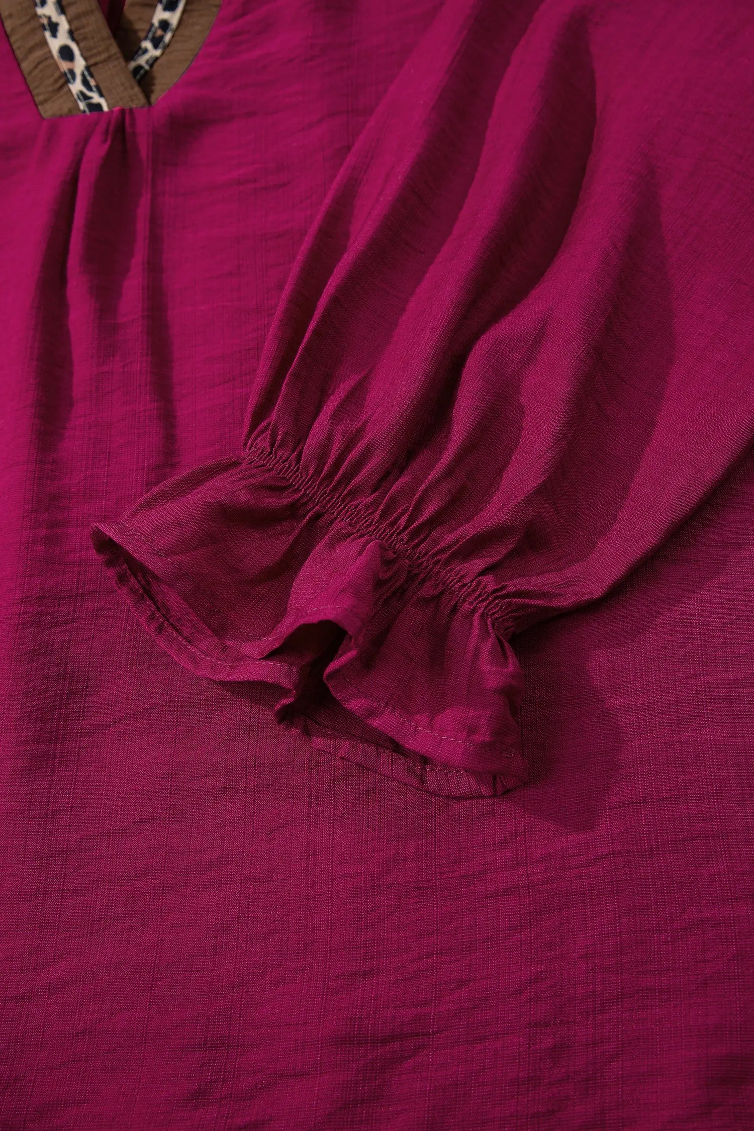 Violet Leopard Trim V Neck Flounced Bracelet Sleeve Blouse Dear-Lover Dropshipping