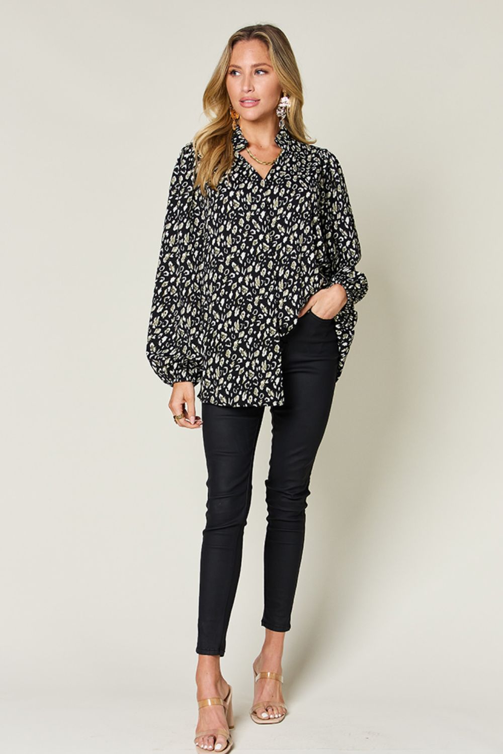 Double Take Leopard Blouse - Long Sleeve