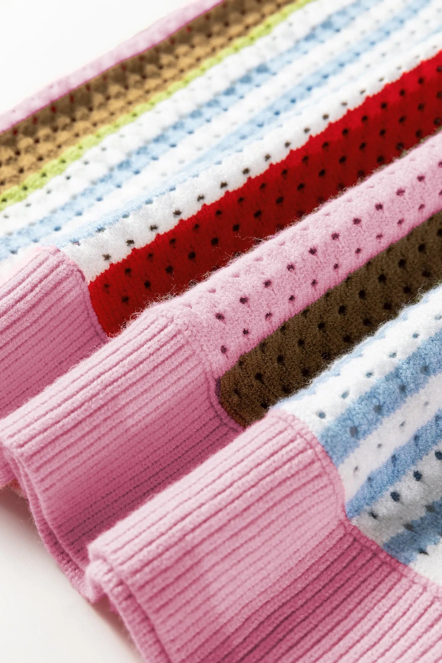 Multicolour Striped Pointelle Knit Short Sleeve Sweater Dear-Lover Dropshipping