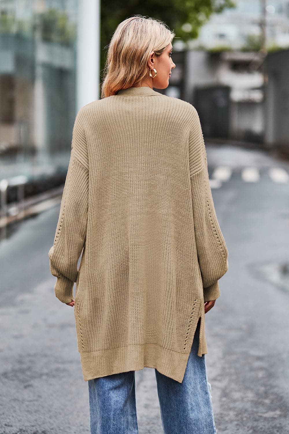 Open Front Dropped Shoulder Longline Cardigan.