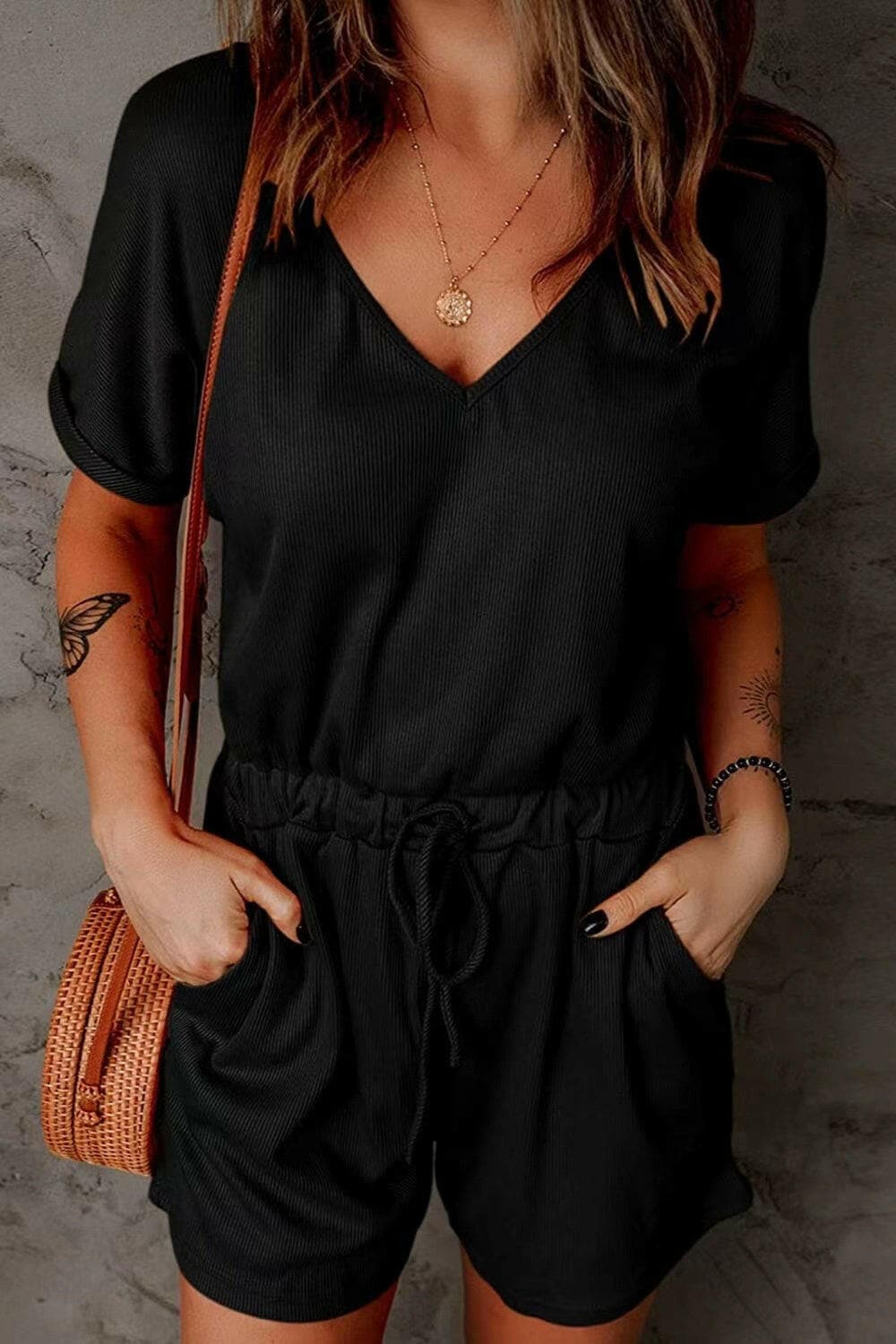 Full Size Drawstring V-Neck Short Sleeve RomperExperience Ultimate Comfort and Style with Our Full Size Drawstring V-Neck Short Sleeve Romper
 
 
Effortless Elegance: Elevate your everyday look with this chic romLove Salve -Neck Short Sleeve Romperjust arrived