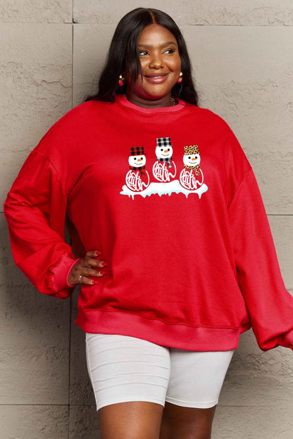 Simply Love Full Size Snowmen Graphic Sweatshirt.