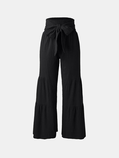 Tied Ruched Wide Leg Pants.