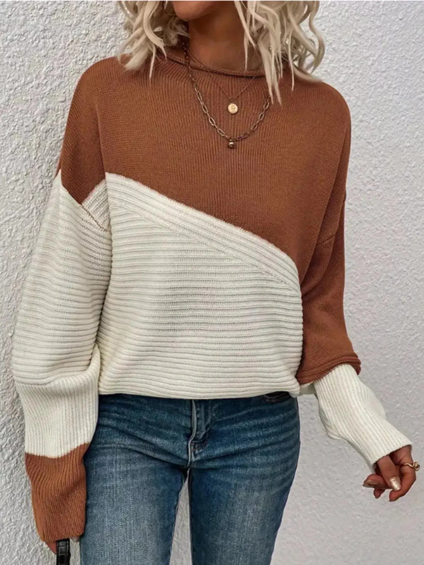 Color Block Ribbed Knit Sweater Simply Love