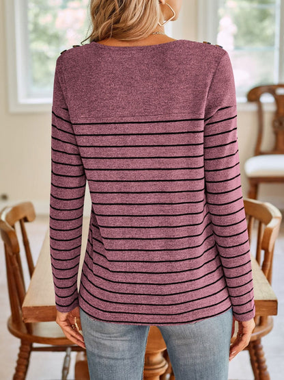 Striped Round Neck Long Sleeve T-Shirt.