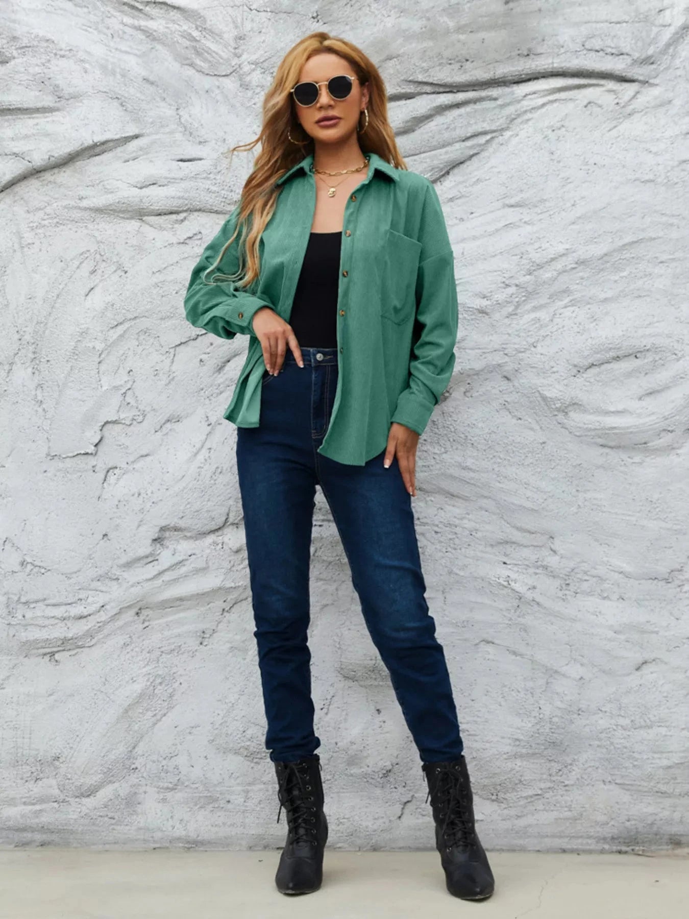 Corduroy Button Up Shirt With Pockets For All Seasons Simply Love