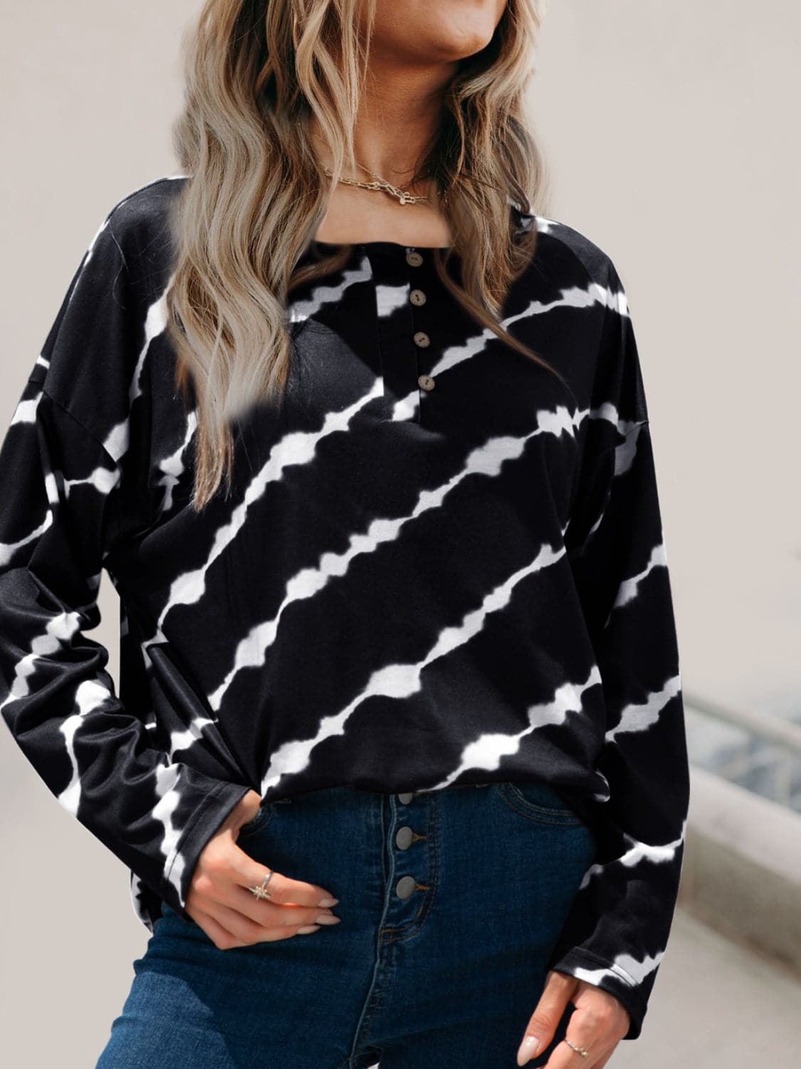 Striped Round Neck Long Sleeve T-Shirt.