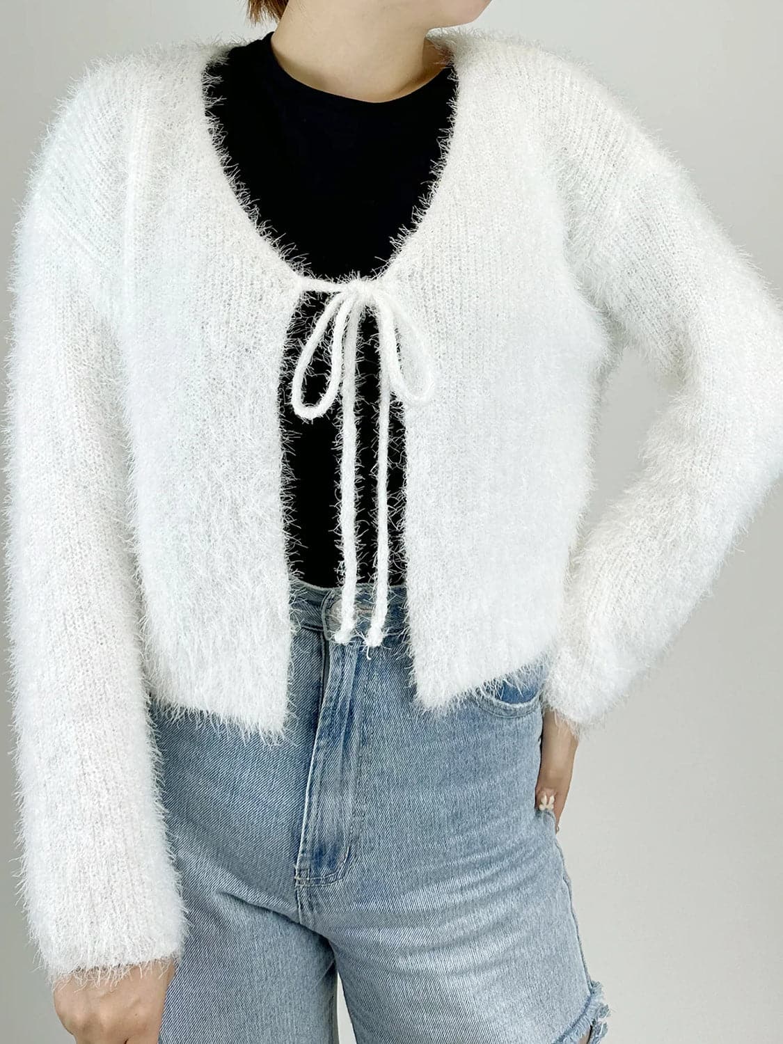 Tied Open Front Dropped Shoulder Cardigan.