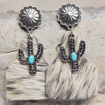 Turquoise-inspired alloy cactus earrings for a western flair