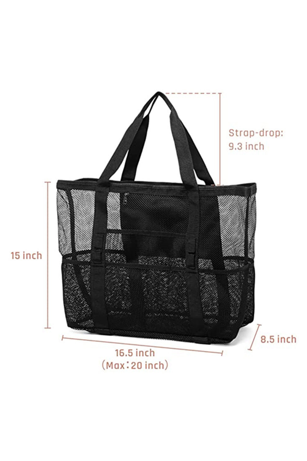 Versatile black mesh tote bag with multiple pockets