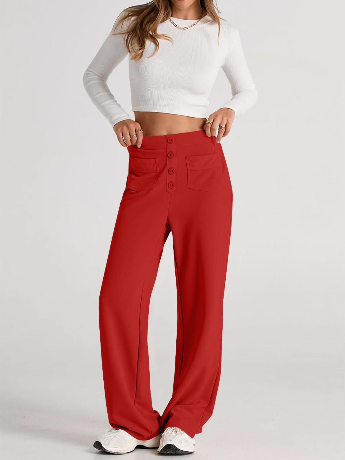 High Rise Wide Leg Trousers with Pockets