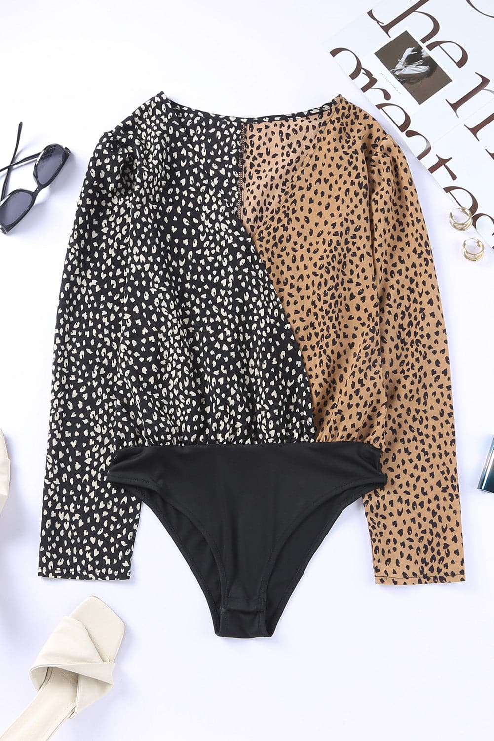 Leopard Surplice Neck Long Sleeve Bodysuit.